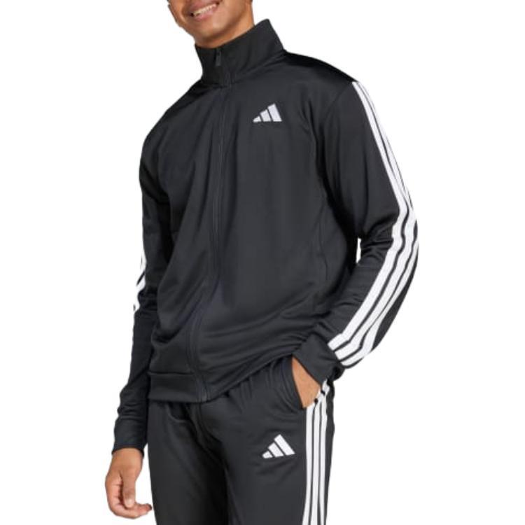 Adidas Logo Stripe Zip-Up Stand Collar Long Sleeve Jacket Men Jacket Black JI8816