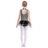 Kids Girls Sparkly Latin Dance Outfit Striped Leotard Mock Neck Open Back Design and Tulle Skirt Performance Wear