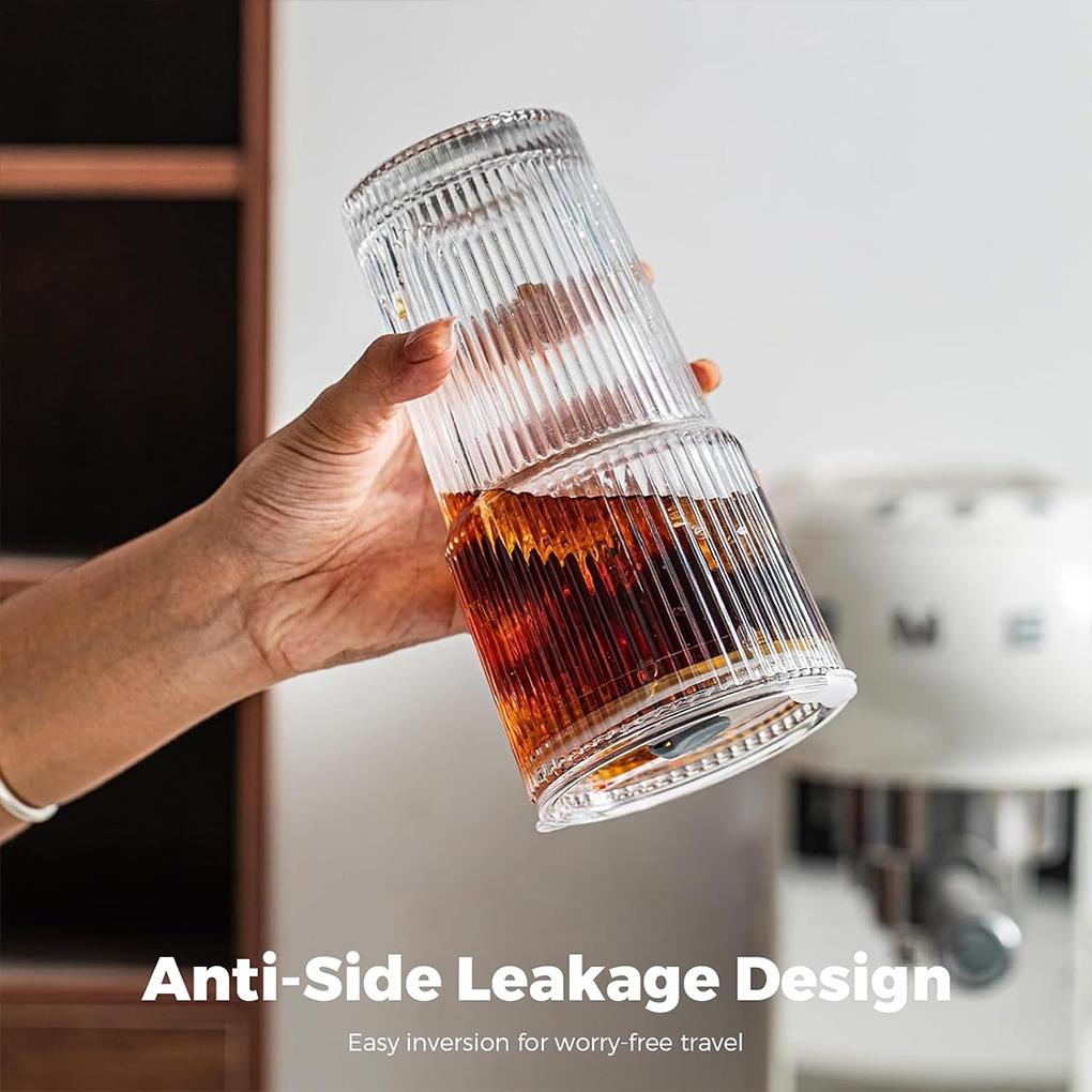 Sturdy And Durable Glass Iced Coffee Cup With Leak-proof Lid And Wide Mouth Opening When Feel Tired