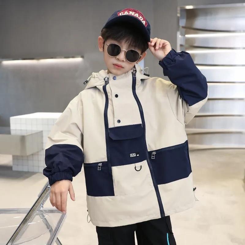 Children's Spring and Autumn Windbreaker Big Children's Thin Western Style Casual Hooded Jacket for Boys