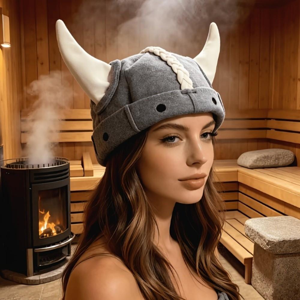 Nordic Viking Horn Sauna Hat with Unique Horn Design Halloween Cosplay Horn Helmet Themed Parties