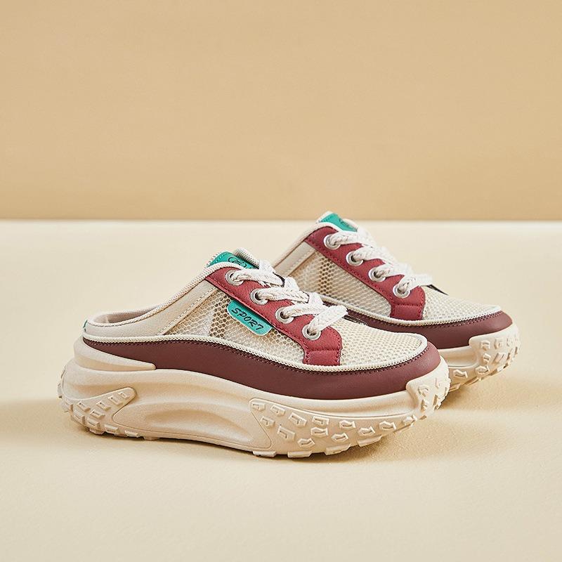 Outer slippers women's summer mesh breathable thick-soled versatile lazy shoes drag a pedal bag head half slippers casual sandals