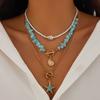 3Pcs/Set Irregular Blue Stone Chain Necklace Women Boho Conch Starfish Pendant Y2K Jewelry Beads Choker