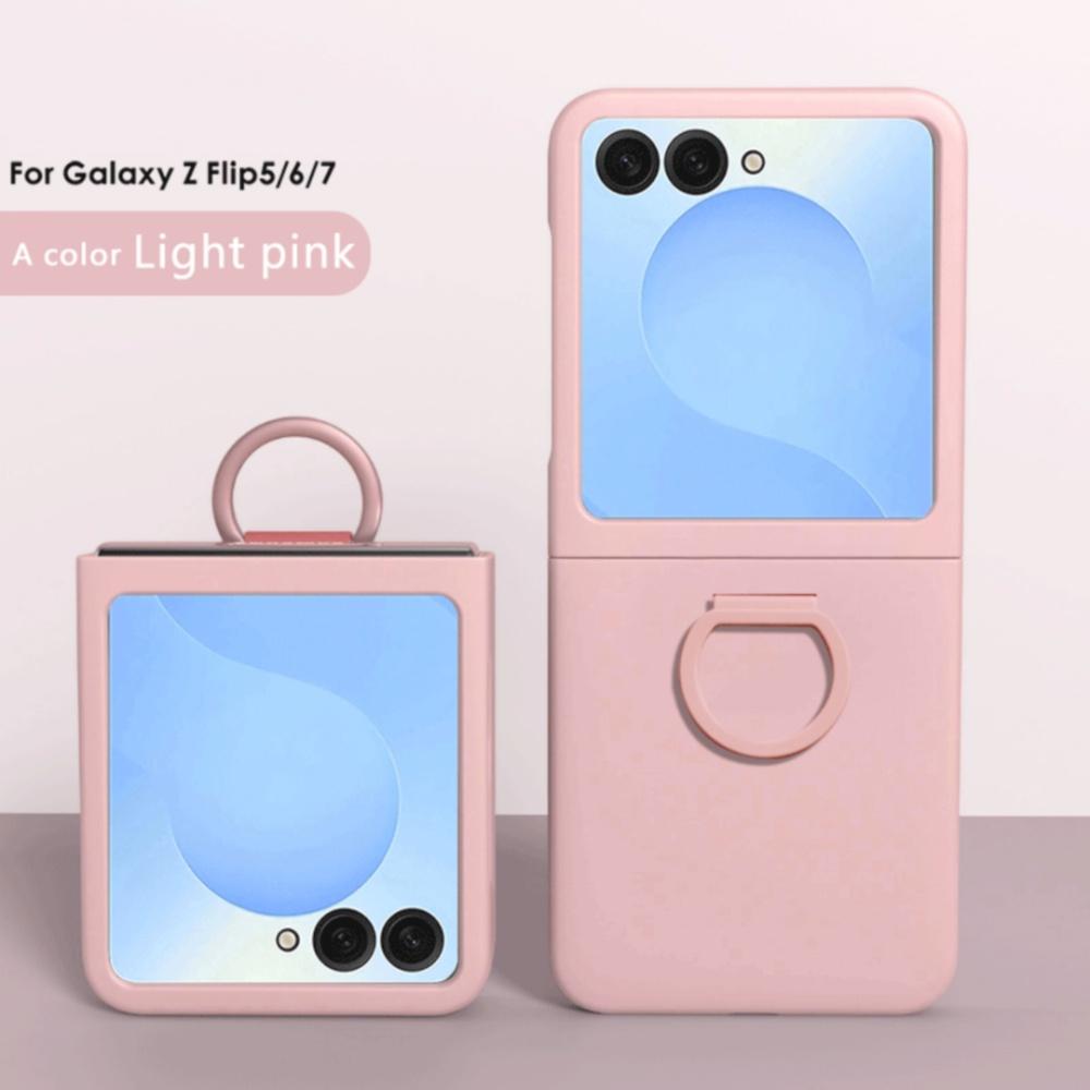Gradient Skin Feel Hard Shell Phone Case with Ring for Samsung Galaxy Z Flip 7 6 8 Flip7 Flip8 Large Window Protect Back Cover