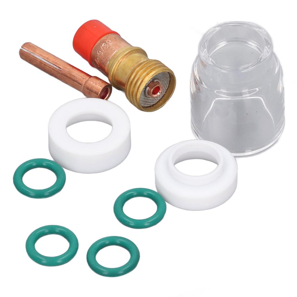 Набор из 9 предметов Аксессуары для TIG-сварочной горелки Цанга Газовая линза Стеклянная чашка Прокладка Уплотнительное кольцо Сварочная горелка
