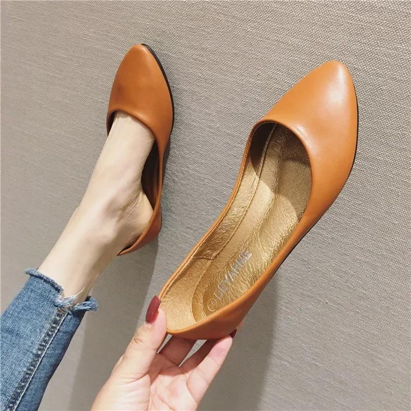Women's Shoes Leather Soft Sole Candy Shallow Mouth Single Shoes Flat Heel  Shoes Slip On Plus Size Mature Zapatos De Mujer