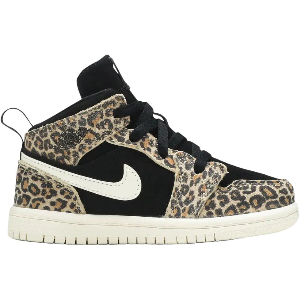 Кроссовки Air Jordan 1 Mid SE TD Cheetah для малышей Черные Бледно-Слоновая Кость Песочно-Оранжевые BQ6933-021