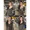 Women Loose Striped Colorblock Hooded Sweatshirt Casual Versatile Top