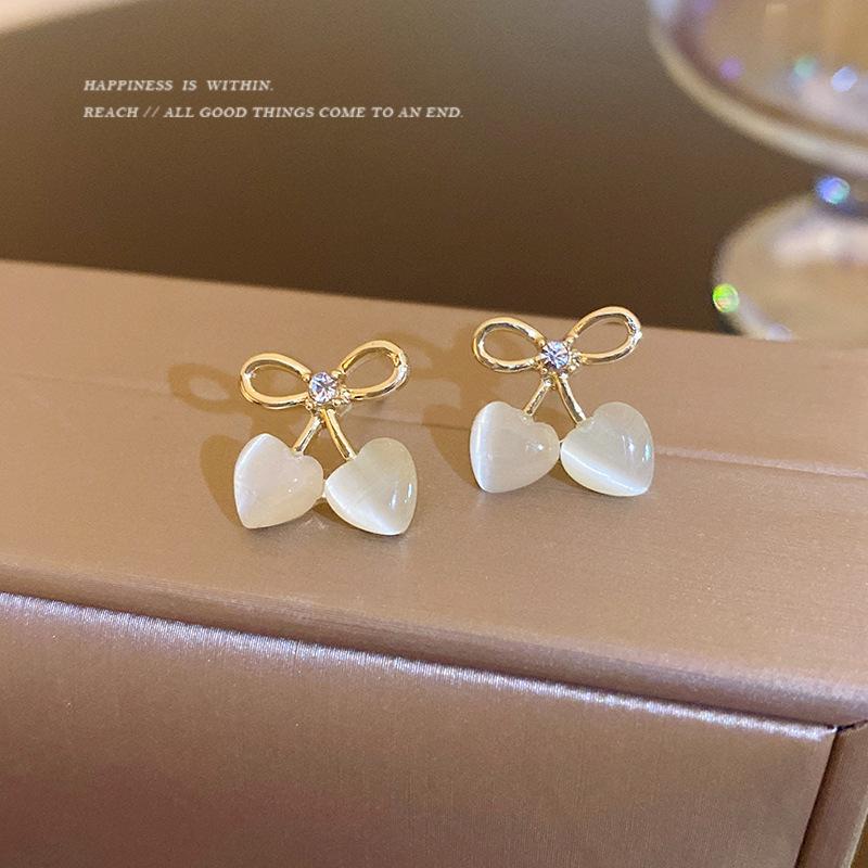 S925 silver needle opal stud earrings femininity geometric love premium earrings ins style Korean earrings collection