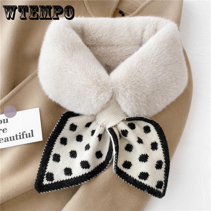 Autumn and Winter Imitation Rabbit Velvet Cross Polka Dot Knitted Fishtail Scarf Scarf Female Korean Version of Warm Neck Protection
