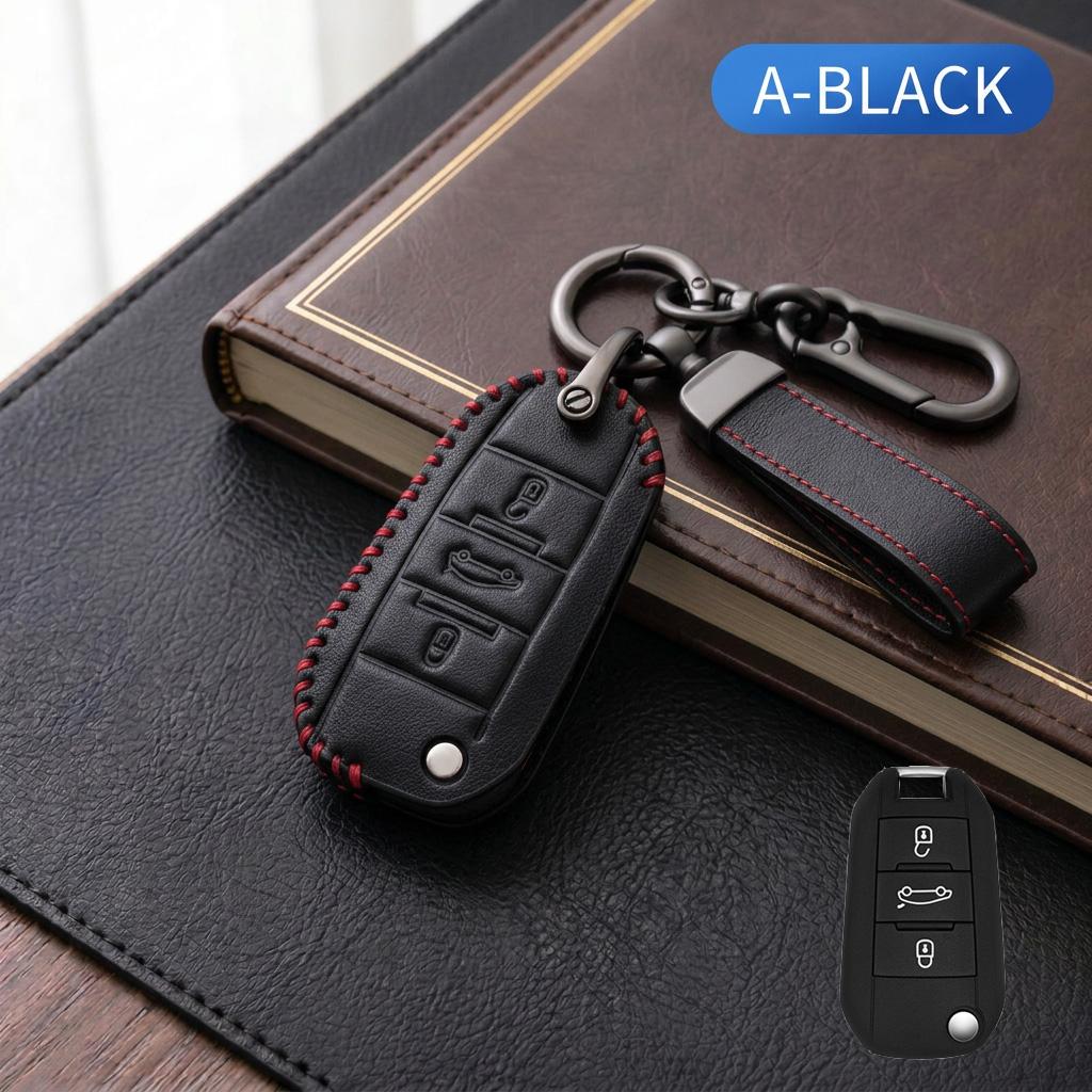 Genuine Leather Car Key Fob Cover For Peugeot 208 301 307 308 407 408 508 607 RCZ 2008 3008 4008 5008 Remote Key Protector Case