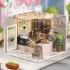 Cutebee DIY Dollhouse Kit with Furniture and Light Coffee Shop Miniature Doll House Wooden Model Toy for Adult Birthday Gifts