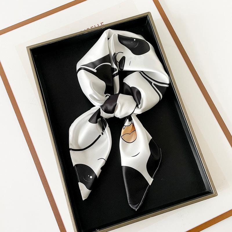 Panda Scarf Elastic Satin Print High-end Breast Wrap Scarf for Women's Spring and Summer New Small Square Scarf Scarf