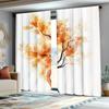 2Pc Orange Leaf Print Curtains, Polyester Fabric, Machine Washable, Suitable For Living Room/Bedroom Decoration