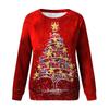 Женский повседневный модный рождественский принт с длинным рукавом и круглым вырезом, пуловер, топ
