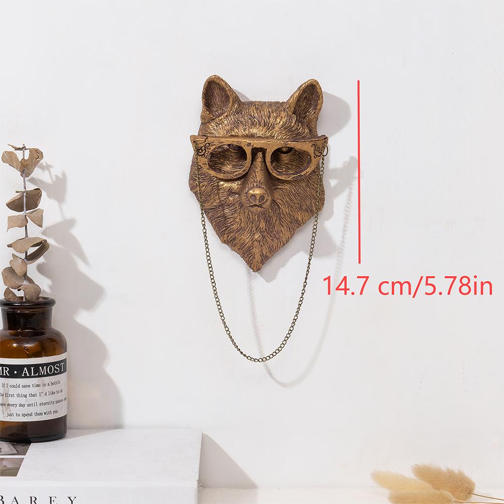 Antique Bronze Resin Animal Pendant Golden Deer Head Wall Storage Hook Up Background Wall Accessories Decorative Figurines