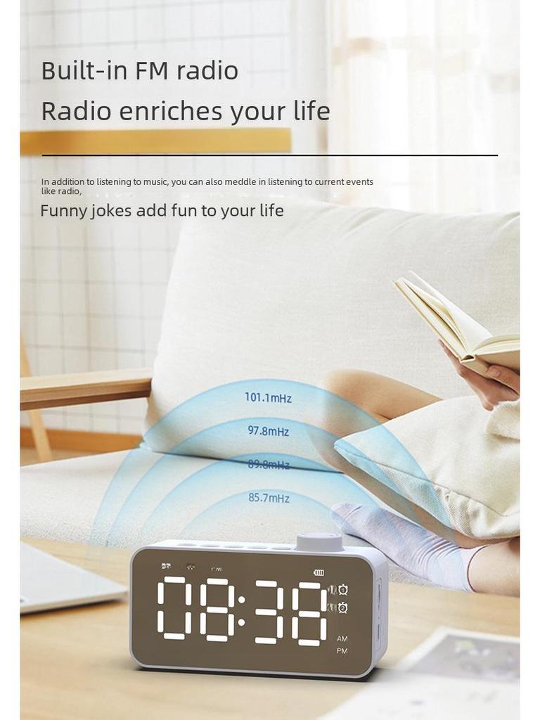 Креативная Bluetooth-колонка с дисплеем часов, зеркальным будильником и радиоприемником с ручкой
