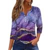 Женская модная повседневная футболка с v-образным вырезом и семью рукавами, топ на пуговицах с градиентным принтом