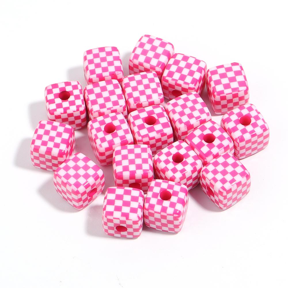 10Pcs 13mm Acrylic Beads Colorful Checkerboard Pattern Large Hole Square Beads For Craft Bracelet Making DIY Jewelry Accessories