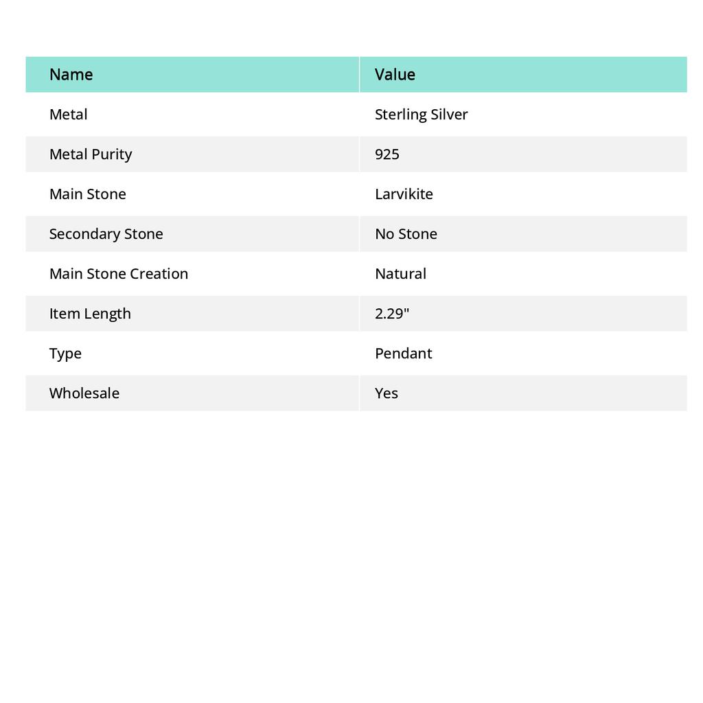 Natural Larvikite Stone Gemstone 925 Sterling Silver Gift Pendant 2.29" C6i84