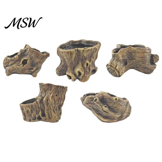 Resin Flower Pots for Indoor Plants Tree Stump Flowerpot Succulents Small Plants, Imitation Wood Grain Planter Artistic Containers Herbs Home