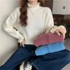 Sweater for Women Autumn Winter Thickened Pullover Warm Knitted Striped High Neck Solid Color Stretchy Long Sleeve Oversize Jumper Tops