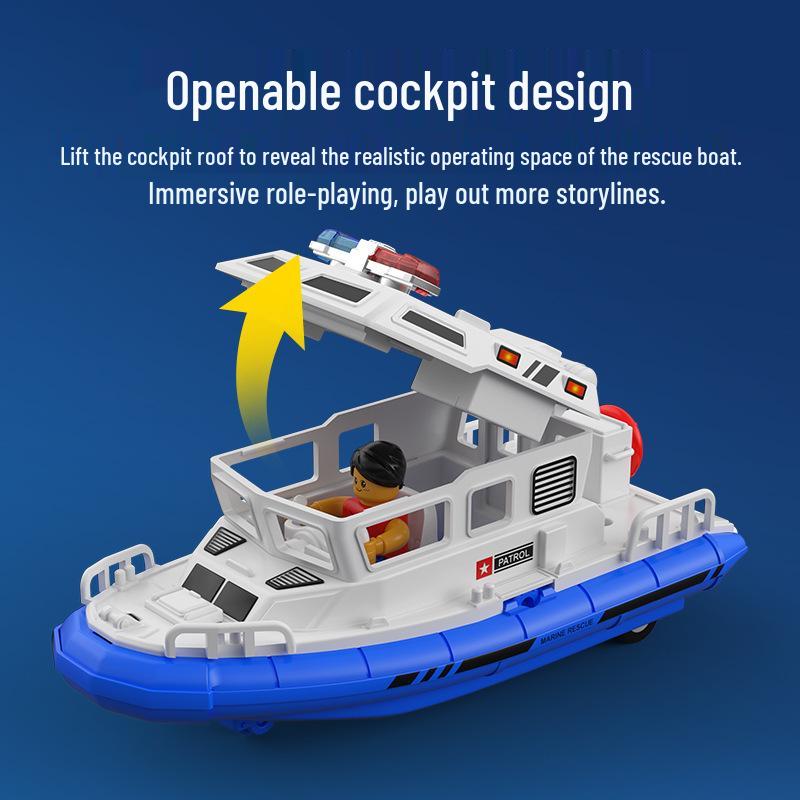 Children's Rescue Lifesaving Boat with Pull-Back Function, Sound, and Light - Toy Car for Boys Aged 3-6