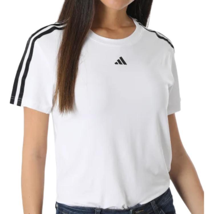 (WMNS) Женская футболка adidas Aeroready Train Essentials с 3 полосками, азиатский размер, 'Белый Черный', IC5040