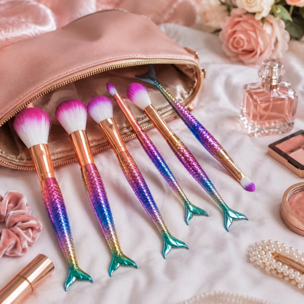 Mermaid Tail Brushes Rainbow Face Makeup Brush Set