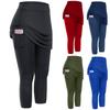 Women Tennis Skirted Leggings Pockets Elastic Sports Yoga Capris Skirts Legging