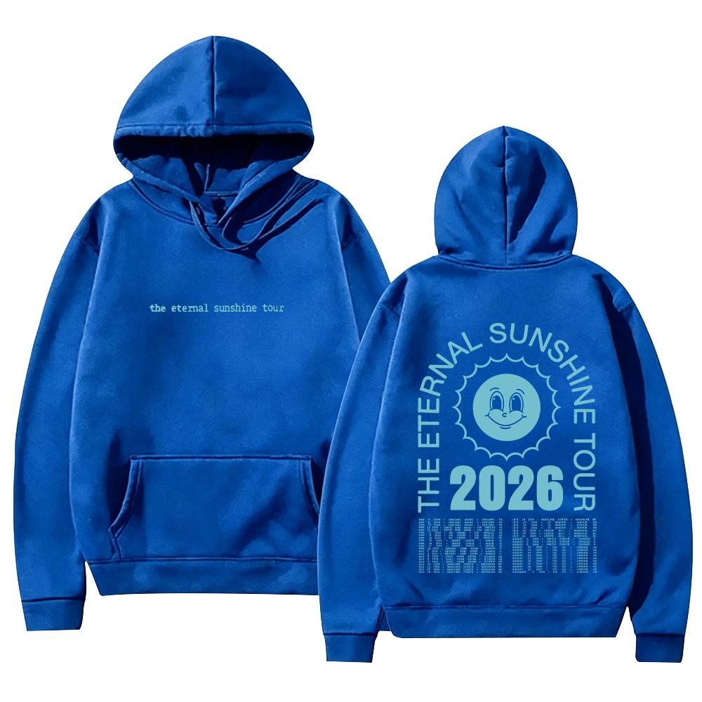 Tour-sun Men Hoodie Front Eternal Sunshine Tour Text Print, Circular Sun Face 2026 Back Graphic, Thick Fleece Sweatshirt for Urban Daily Outfits