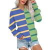 Женская повседневная модная полосатая толстовка с V-образным вырезом и длинным рукавом, легкая толстовка с карманами