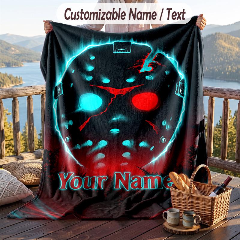 Custom Text Flannel Throw Blanket, Lightweight Cozy Bed Sofa BlanketFriday the 13th Jason Voorhees