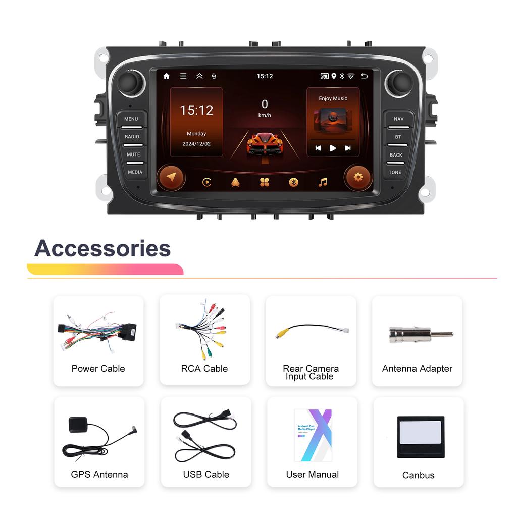 Podofo 2+64 ГБ Беспроводной Carplay AndroidAuto Автомагнитола Автомобильный Видеоплеер GPS Для Ford Focus Mondeo C-MAx S-MAX Galaxy Il Kuga
