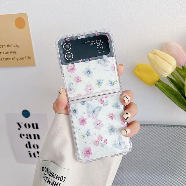 Для Samsung Z Flip 4 Чехол Flash Flower Прозрачный складной чехол для телефона Samsung Z Flip 3 5g Zflip4 Противоударная жесткая задняя крышка