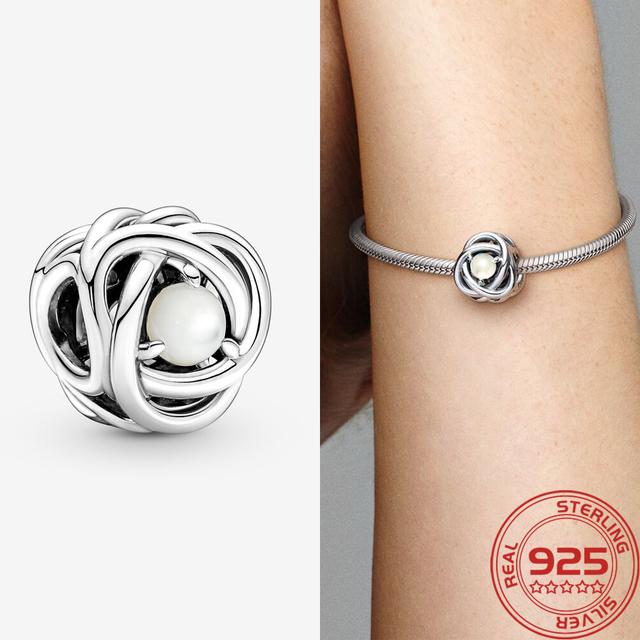 New S925 Silver Charm May Green Birthstone Eternity Circle Charm Fit Fashion 3mm Bracelet DIY Girl Necklace Pendant Gift