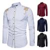 New Men's Simple Embroidered Shirt with Lapel Men's Retro Long Sleeved Slim Fitting Shirt