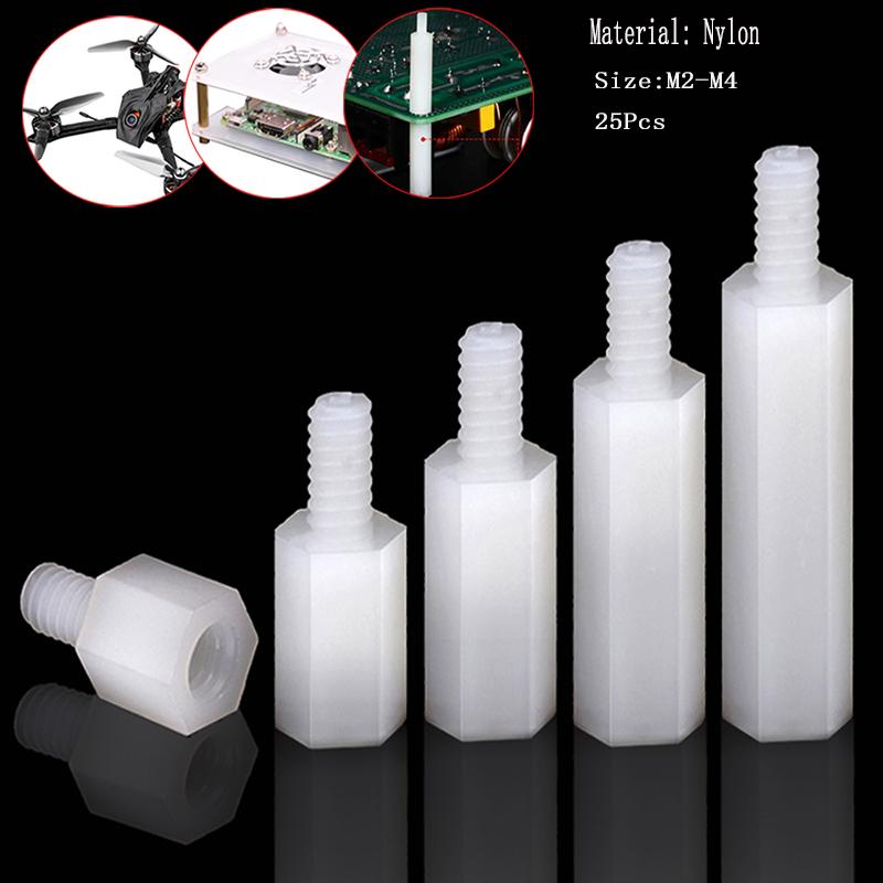 25Pcs White Male To Female Nylon Standoff M2-M4 PCB Standoff Spacer Column Plastic Spacing Pillar