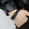Handmade Braided Leather Tiger Eye Bracelet for Men Natural Volcanic Stone Beads Wristband Simple Stone Jewelry