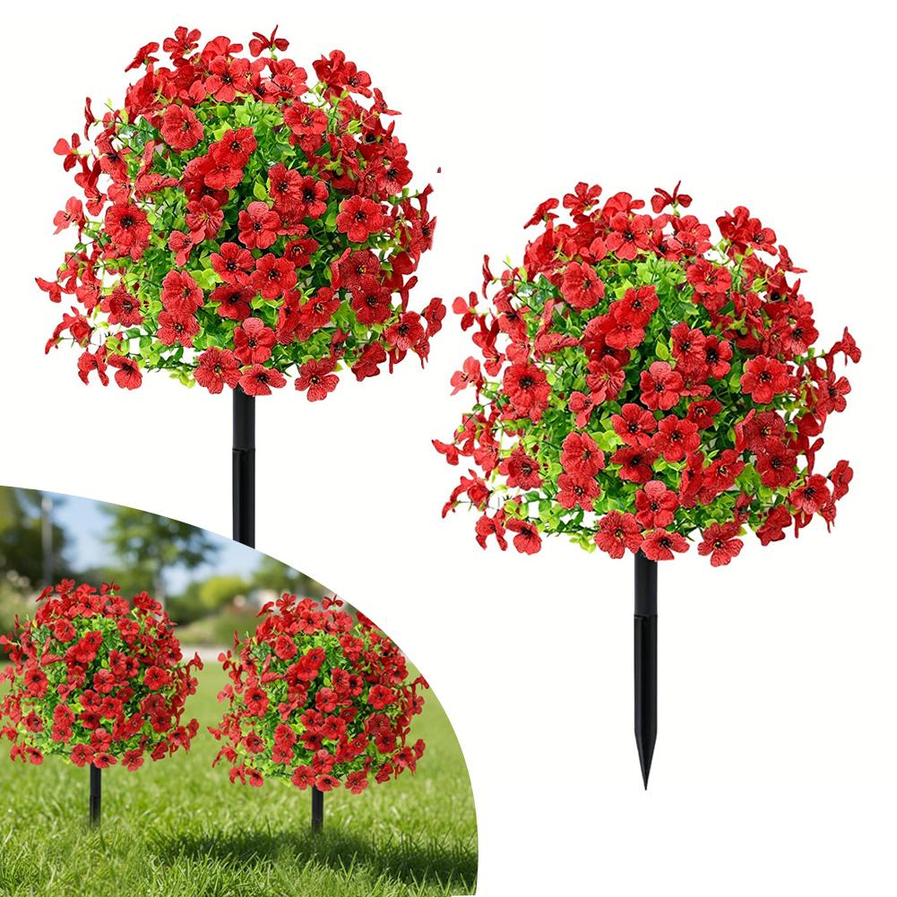 2pc Artificial Ball-Shaped Multicolor Flower Bush with Ground Stake for Garden Patio Flower Bed Yard Outdoor Party Decor