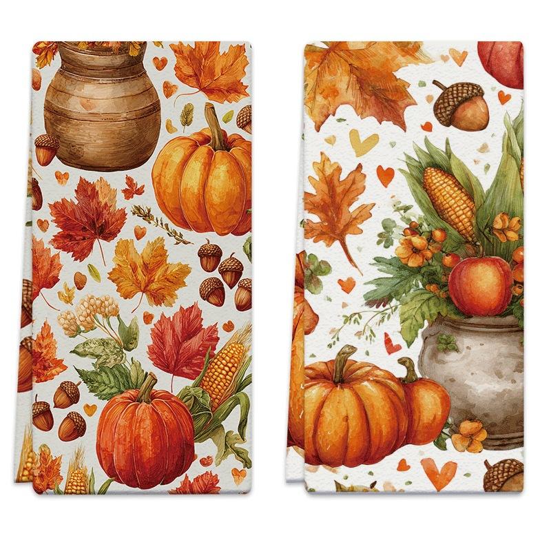 Digital printing Thanksgiving kitchen towel dish towel dining table rag decorative tea towel autumn pumpkin