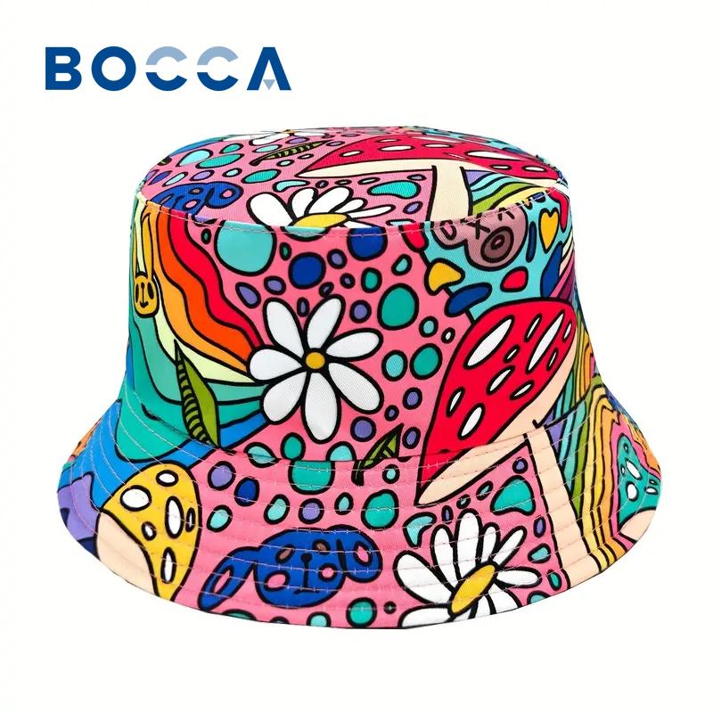 Bocca Мультяшная Шляпа-Ведро Гриб Цветок Граффити Рыбак Унисекс Шляпы Двусторонние Шляпа-Панама Кепки Для Унисекс Женщин На Открытом Воздухе Лето Пляж