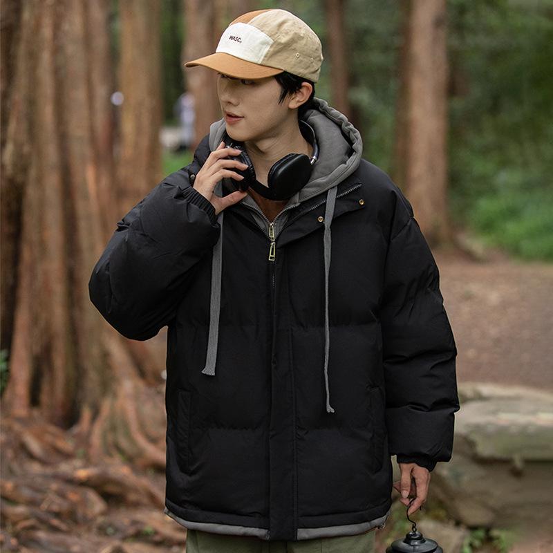 Зимнее хлопковое пальто, утолщенное и теплое, поддельное хлопковое пальто из двух частей, свободное парное пальто с капюшоном, пуховое хлопковое пальто