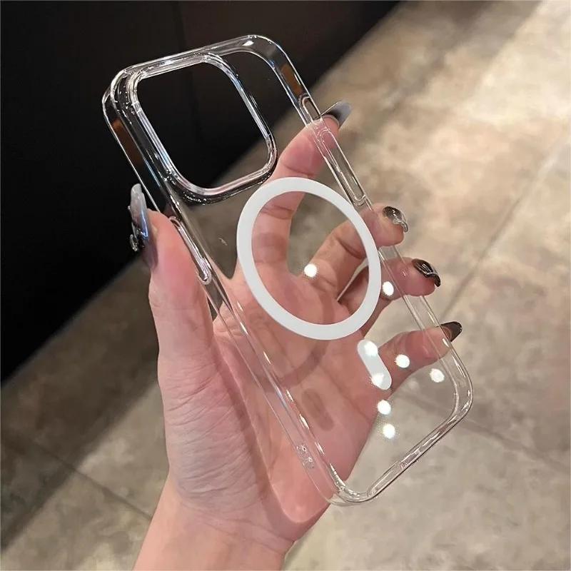 Ультратонкий прозрачный чехол для iPhone 16 12 14 13 15 Pro Max Plus для беспроводной магнитной зарядки Magsafe, прозрачный чехол для ПК