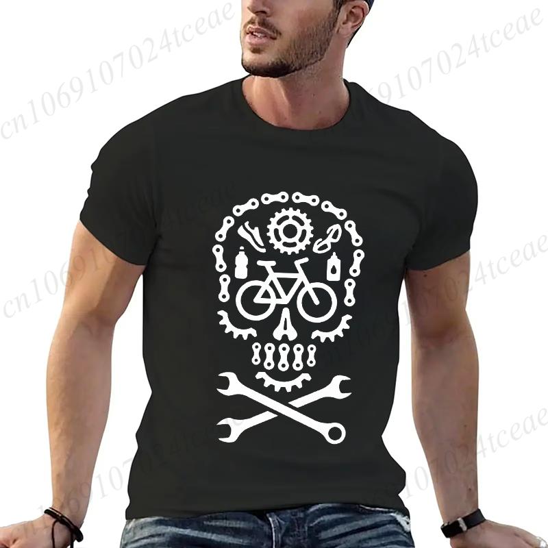 Skull Gothic Themed Bicycle Motocross Bicycle Cycling Print Tees New Fashion Brand Casual T-shirt for Men Street Clothing Casual