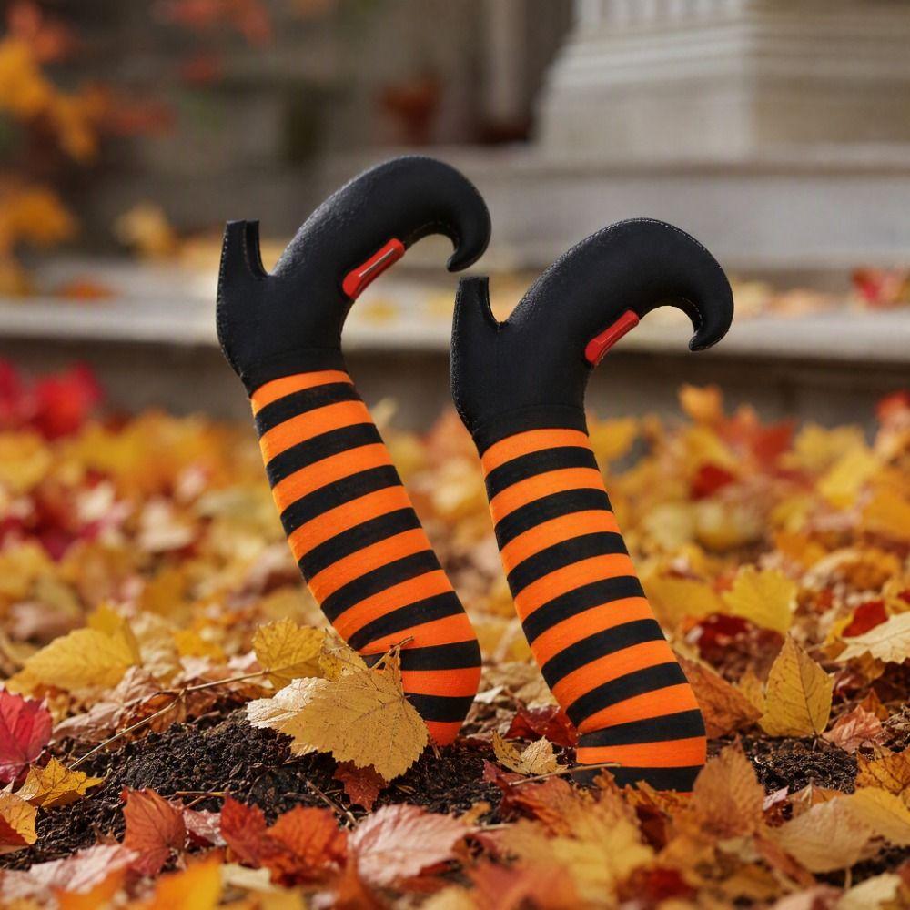 6pcs Pumpkin Bat Witch Legs Decoration Striped Print Witch Feet Lawn Decor Autumn Decorations