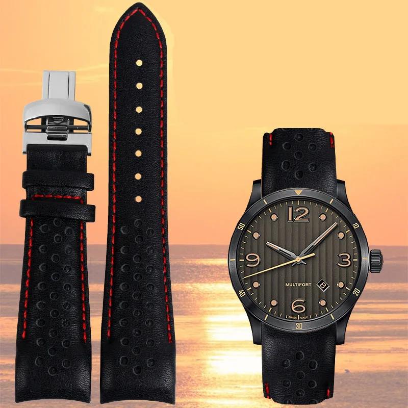 Для Mido Helmsman M025407a Series Top Genuine Leather Watch Band M005 Sao Orange Helm Leather Watch Remezzo 22 мм male