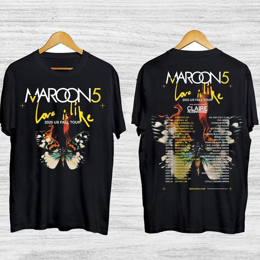 Классическая футболка Maroon 5 Tour Love is Like 2025 Хлопок Мужская Все Размеры 20D1162 Унисекс