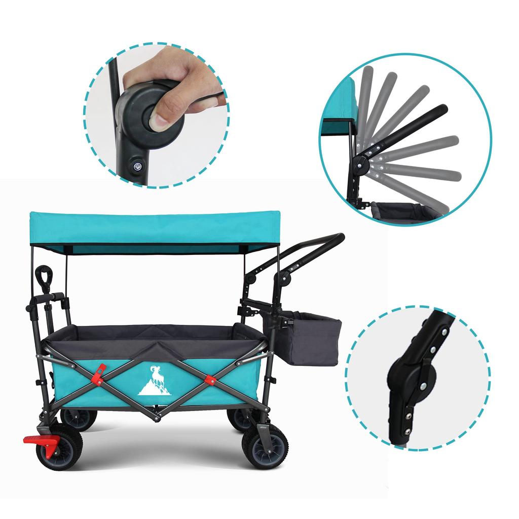 TOPWELL Кемпинговая тележка для отдыха на природе 100 л Большая вместимость 120 кг Грузоподъемность Непрокалываемые шины с тормозом Складная крыша тележка для переноски Кемпинговое оборудование