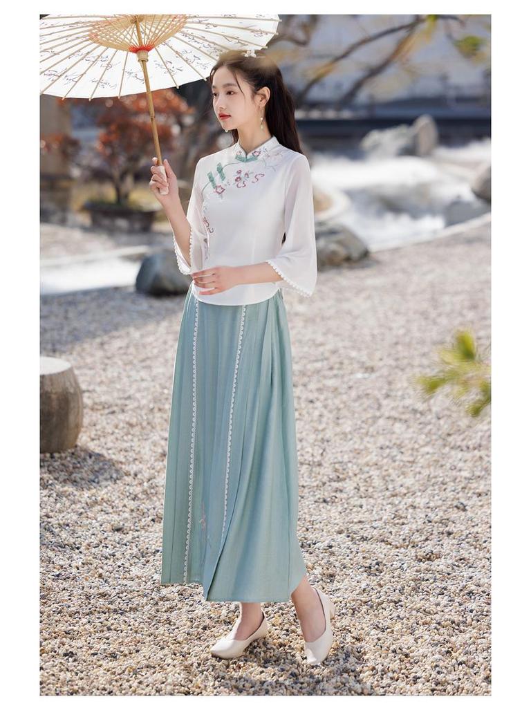 Женский ретро вышитый хлопково-льняной ханьфу в стиле Китайской Республики, костюм для чаепития в стиле дзен